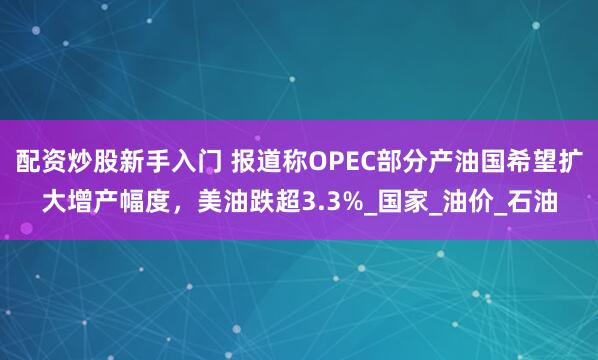 配资炒股新手入门 报道称OPEC部分产油国希望扩大增产幅度，美油跌超3.3%_国家_油价_石油